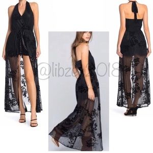 Band Of Gypsies Black Velvet & Lace Maxi W/ Shorts